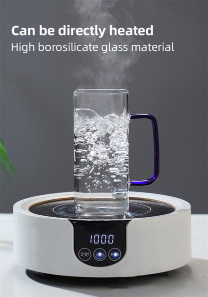 400ml Square Glass Mug – Heat-Resistant, Transparent Drinkware with Wooden Lid & Reusable Straw | Stylish & Eco-Friendly